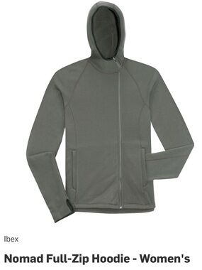 ibex Nomad Marino Wool Full-Zip Hoodie Base-layer in Olive